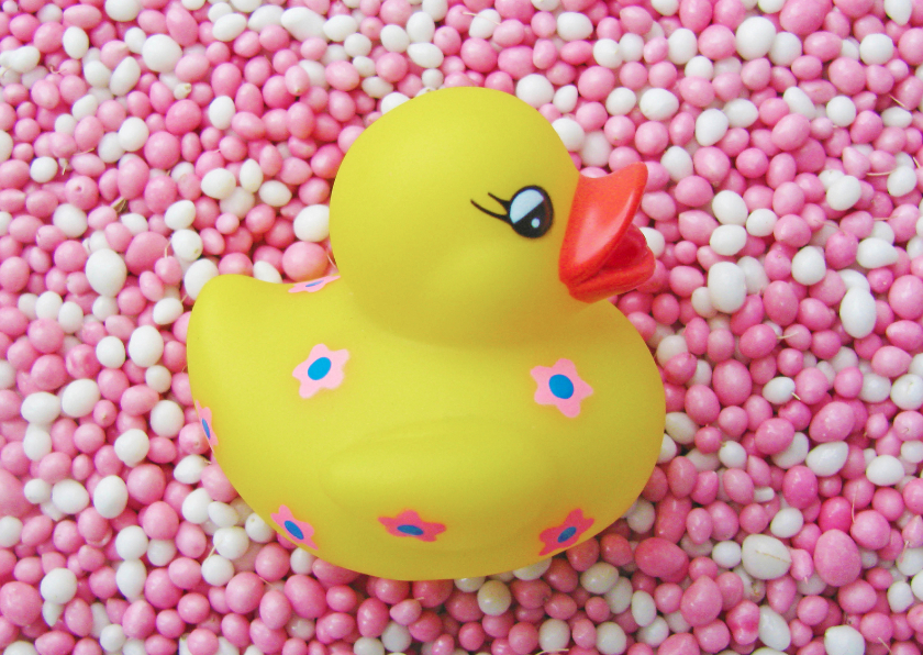 Geboortekaartjes - Babykaart Roze Muisjes met Bad Eend 2