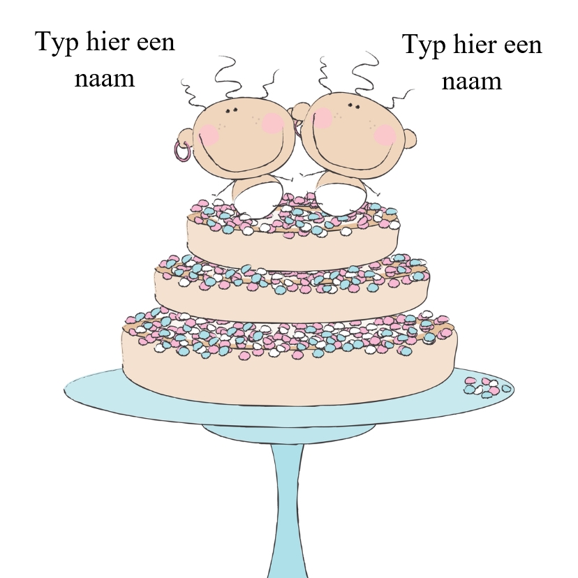 Geboortekaartjes - Beschuittaart tweeling