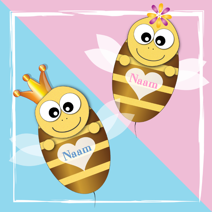Felicitatiekaarten - Bij met naam felicitatie tweeling
