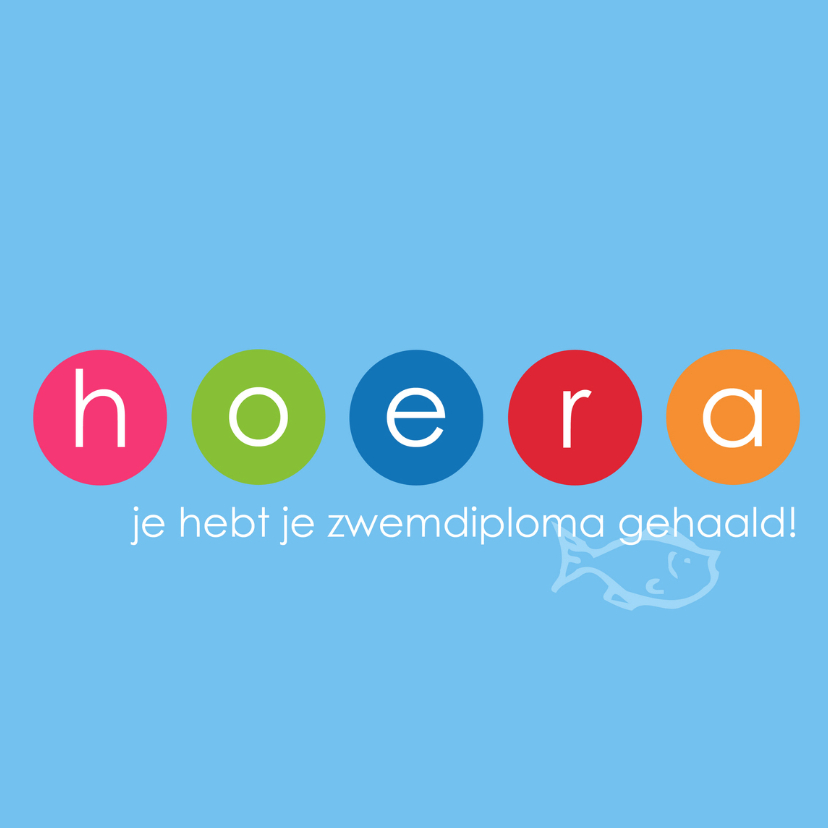Felicitatiekaarten - Blauwe hoera kaart voor een zwemdiploma