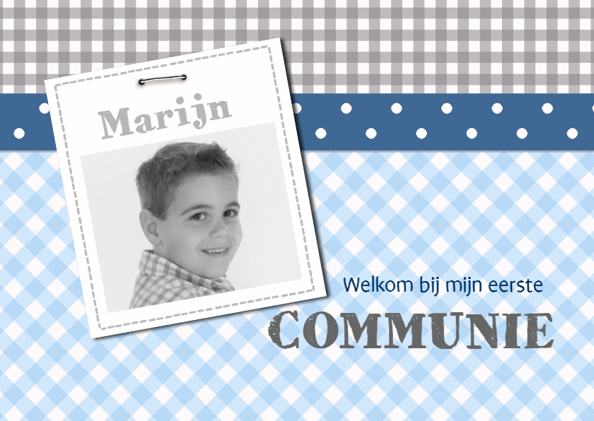 Communiekaarten - Communiekaart blauw grijs met foto