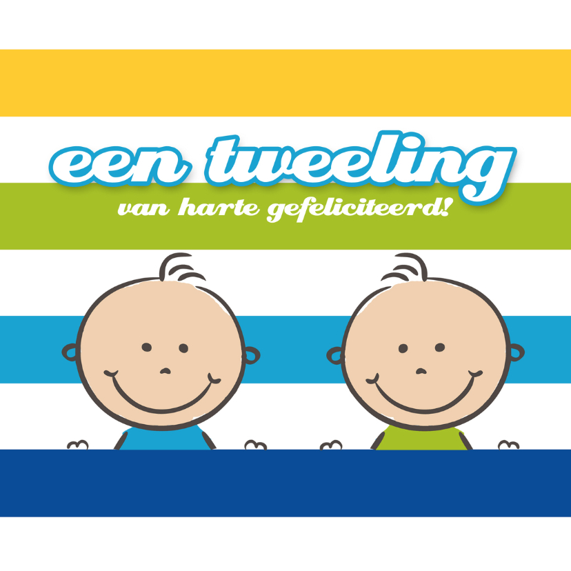 Felicitatiekaarten - Felicitatie tweeling Pinkie Puk blauw