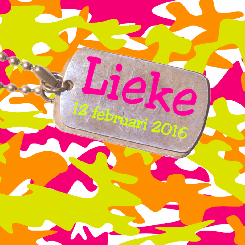 Geboortekaartjes - Geboortekaart leger felle kleuren