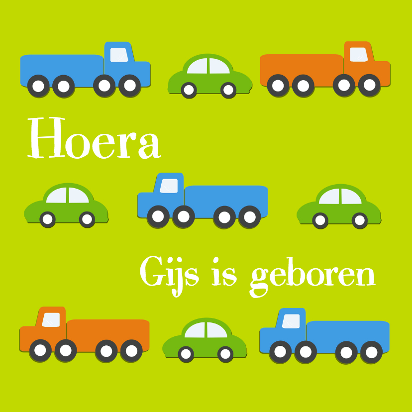 Geboortekaartjes - Geboortekaartje groen met autos