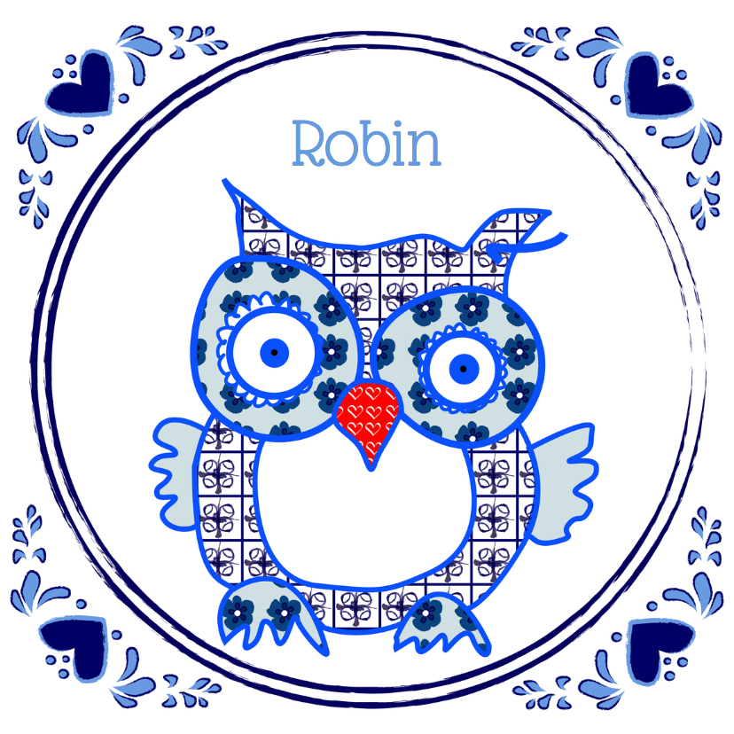 Geboortekaartjes - Geboortjekaartje uiltje Delftsblauw