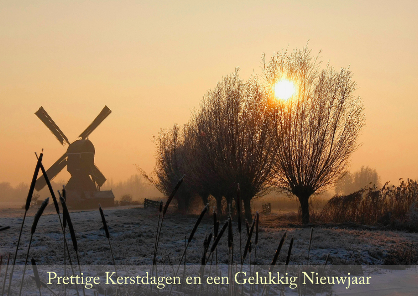 Kerstkaarten - Kerstkaart Landschap met molen