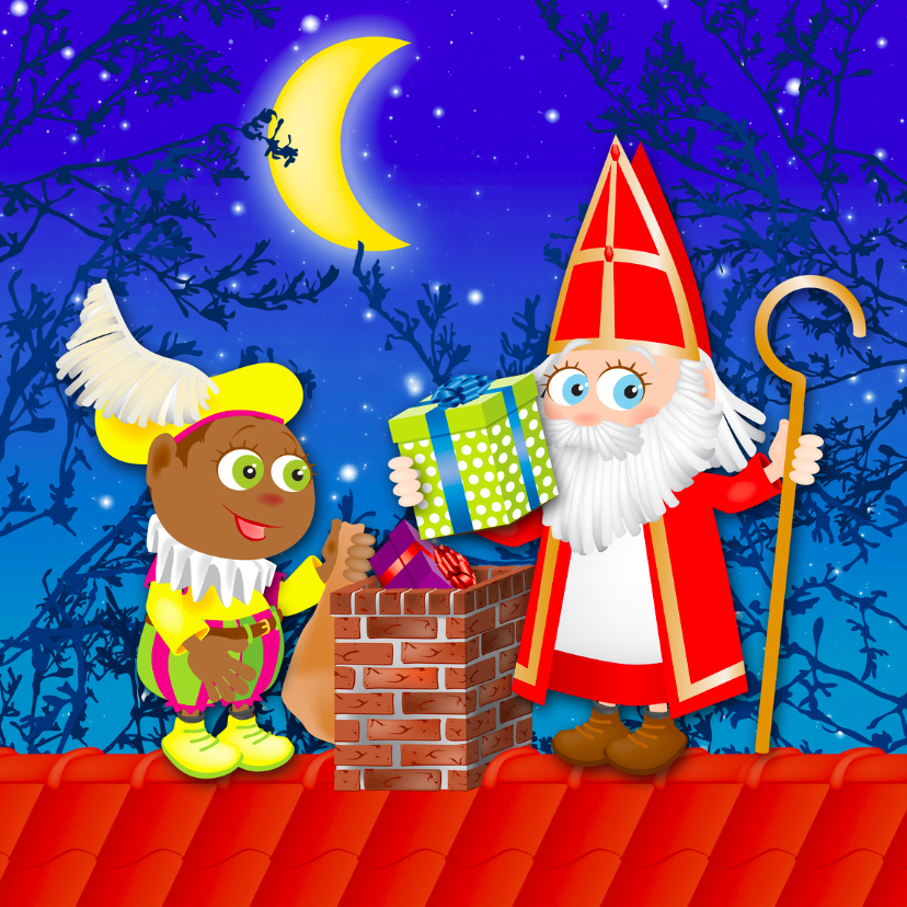 Sinterklaaskaarten - Sint en Piet bij de schoorsteen