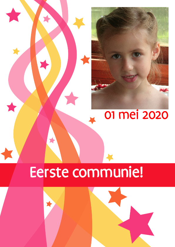 Communiekaarten - Vrolijke communiekaart meisje