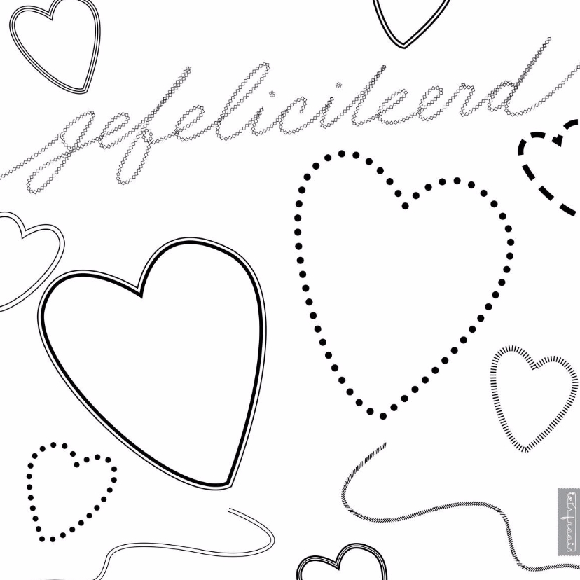 Felicitatiekaarten - Zwart wit harten met allerlei lijnen