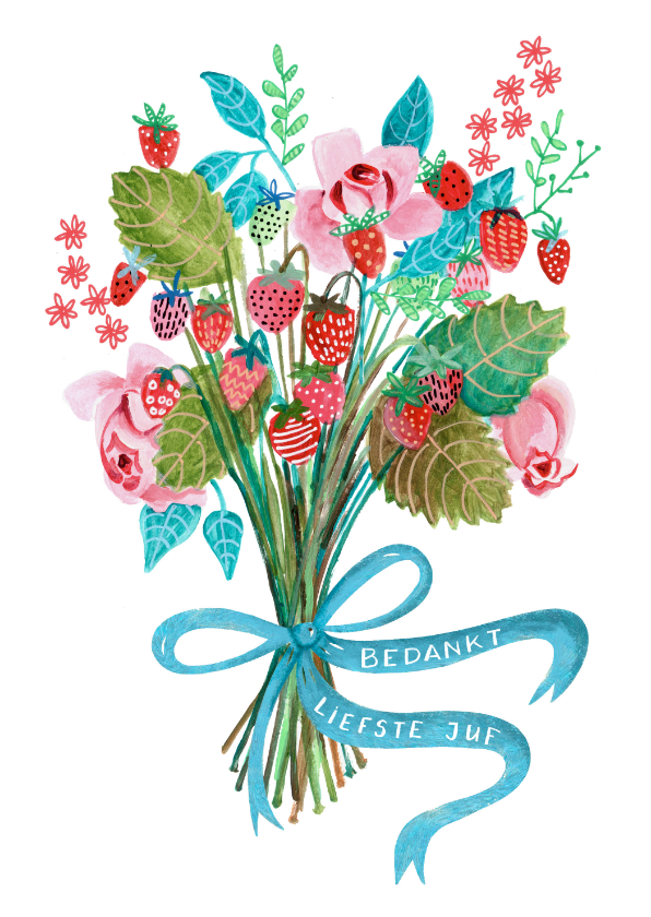 Bedank kaartje bosje aardbeien en bloemen - Bedankkaartjes Bedankkaartjes - Bedank kaartje bosje aardbeien en bloemen