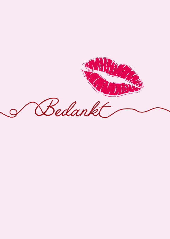 Bedankkaart Bedankt met sierlijke tekst en kusje - Bedankkaartjes Bedankkaartjes - Bedankkaart Bedankt met sierlijke tekst en kusje