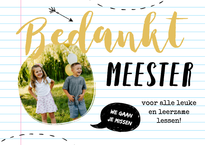 Bedankkaart docent meester foto papier doodle - Bedankkaartjes Bedankkaartjes - Bedankkaart docent meester foto papier doodle