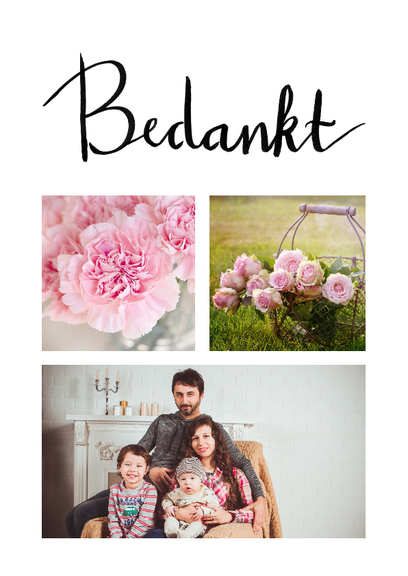 Bedankkaart fotocollage met handlettering tekst - Bedankkaartjes Bedankkaartjes - Bedankkaart fotocollage met handlettering tekst
