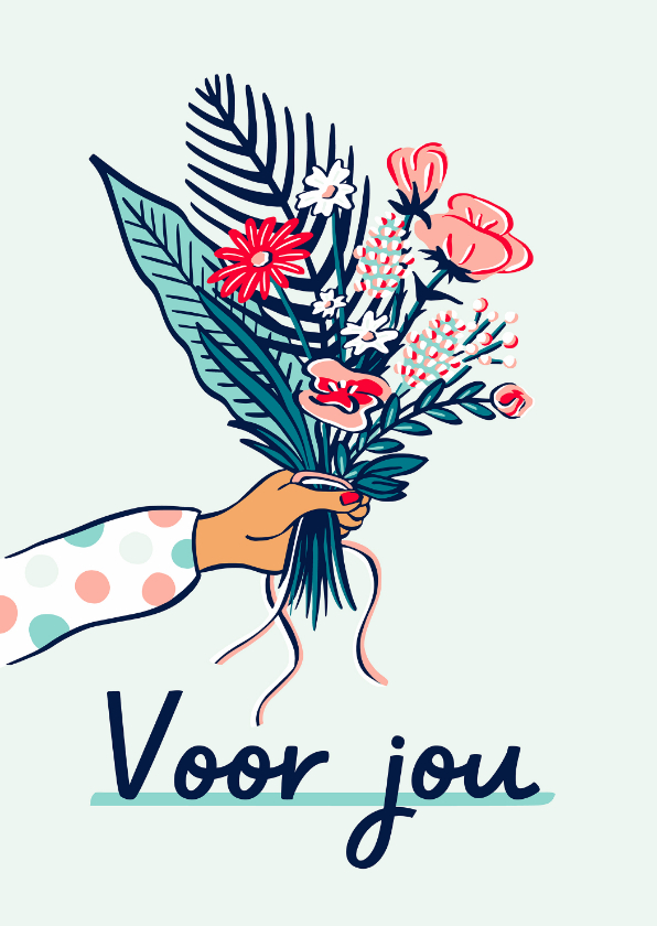 Bedankkaart hand met bos bloemen - Bedankkaartjes Bedankkaartjes - Bedankkaart hand met bos bloemen
