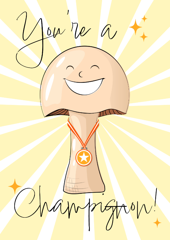 Bedankkaartjes - Bedankkaart humor champignon illustratie you're a champion