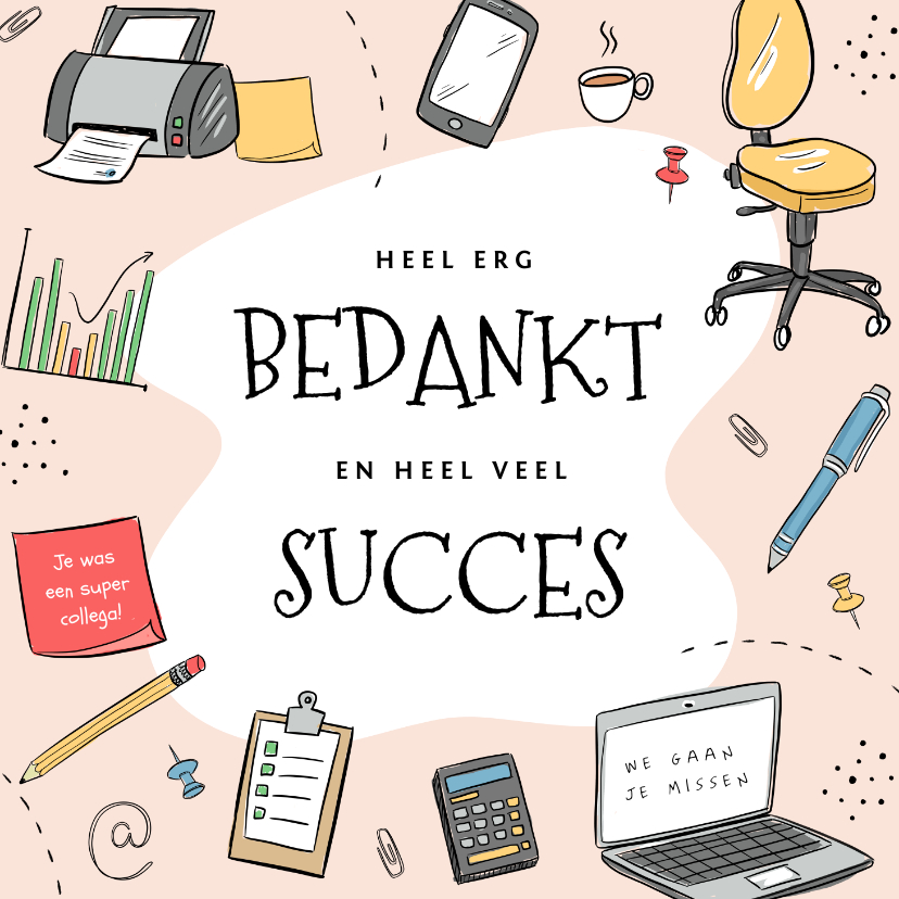 Bedankkaartjes - Bedankkaart illustratie bedankt collega