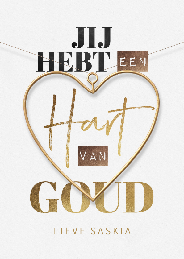 Bedankkaartjes - Bedankkaart jij hebt een hart van goud typografie hart