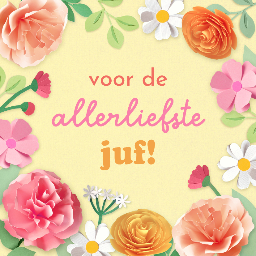 Bedankkaart juf bloemenrand - Bedankkaartjes Bedankkaartjes - Bedankkaart juf bloemenrand