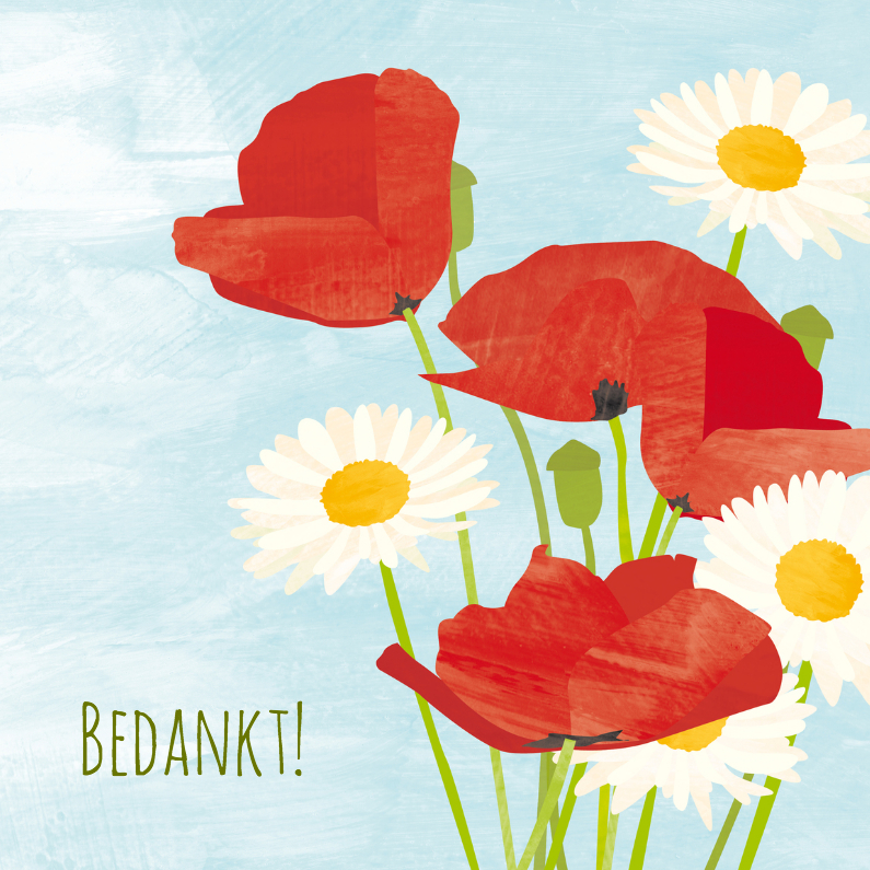 Bedankkaart margriet en klaproos - Bedankkaartjes Bedankkaartjes - Bedankkaart margriet en klaproos