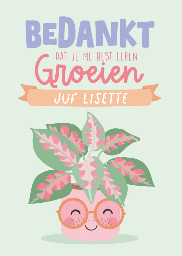 Bedankkaart met grappige illustratie van een plant - Bedankkaartjes Bedankkaartjes - Bedankkaart met grappige illustratie van een plant
