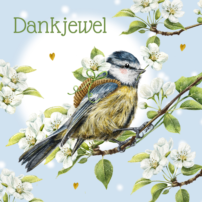 Bedankkaartjes - Bedankkaart met pimpelmeesje op een bloesemtak