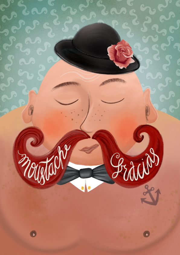 Bedankkaartjes - Bedankkaart met tekst 'Moustache Gracias'