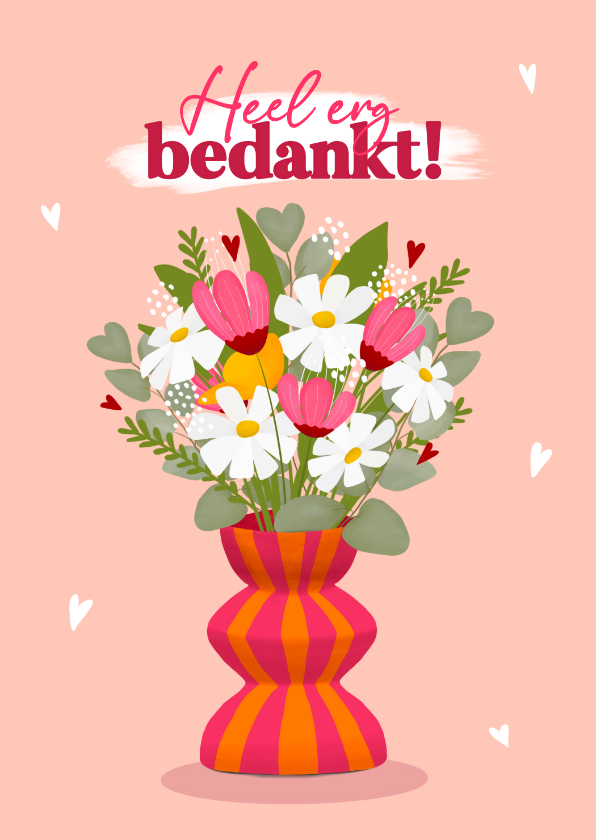 Bedankkaartjes - Bedankkaart met vrolijke grote bos bloemen op mooie vaas