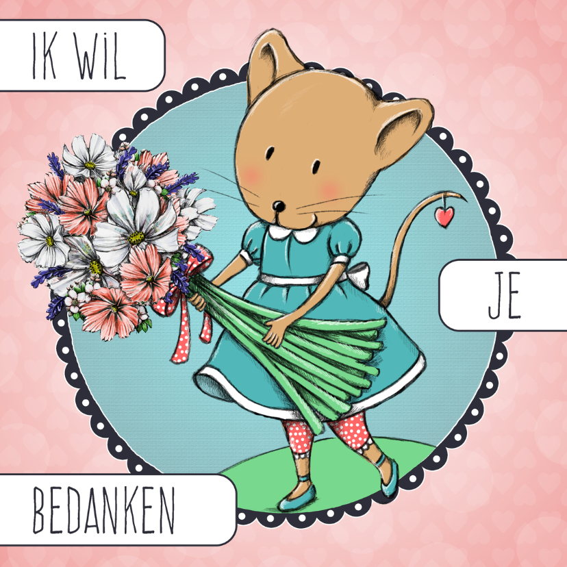 Bedankkaartjes - Bedankkaart muis bloemen - IH