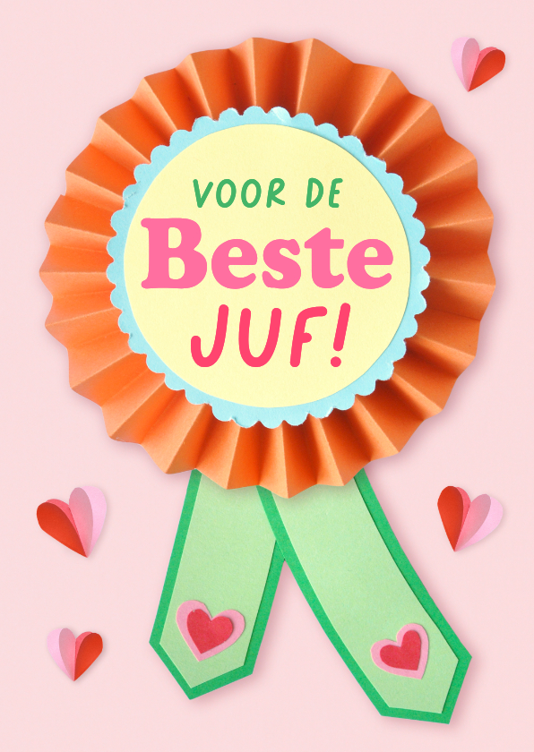 Bedankkaartjes - Bedankkaart rozet beste juf