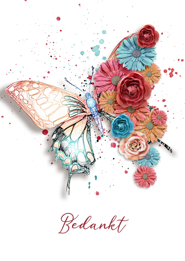 Bedankkaartjes - Bedankkaart vlinder bloemen