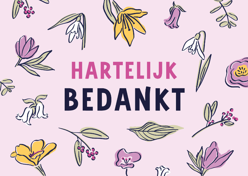 Bedankkaart vrolijke bloemen - Bedankkaartjes Bedankkaartjes - Bedankkaart vrolijke bloemen