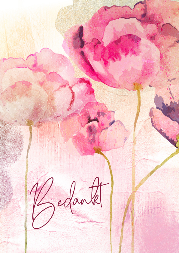Bedankkaartjes - Bedankkaart waterverf bloemen roze