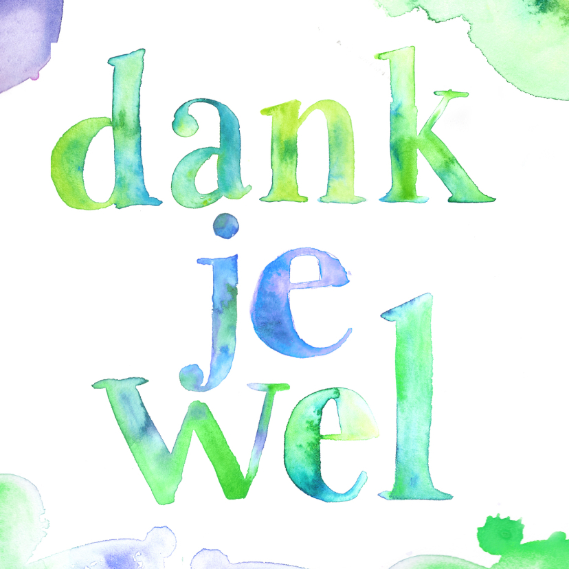 Bedankkaartje aquarel letters - Bedankkaartjes Bedankkaartjes - Bedankkaartje aquarel letters