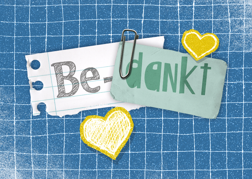 Bedankkaartje blauw hartjes ruit - Bedankkaartjes Bedankkaartjes - Bedankkaartje blauw hartjes ruit