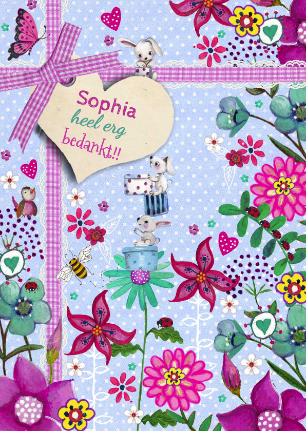 Bedankkaartje Bloemen Stipjes - Bedankkaartjes Bedankkaartjes - Bedankkaartje Bloemen Stipjes