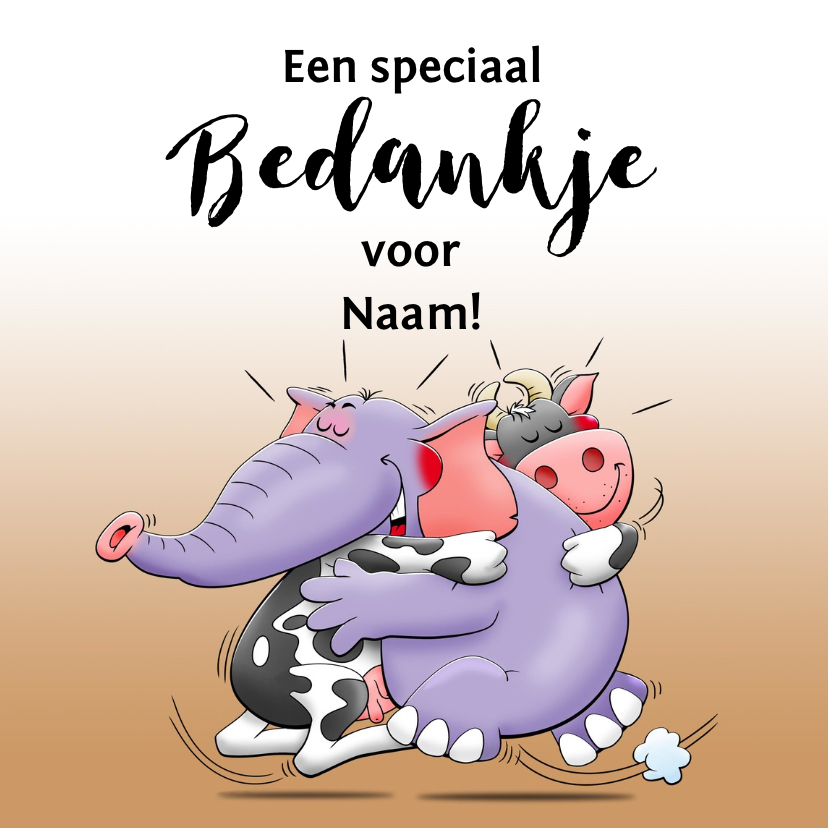 Bedankkaartje dieren geven elkaar als dank een knuffel - Bedankkaartjes Bedankkaartjes - Bedankkaartje dieren geven elkaar als dank een knuffel