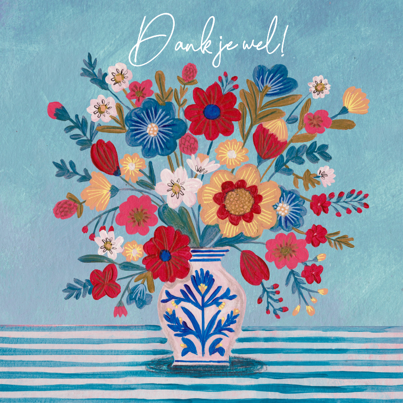 Bedankkaartje grote bos bloemen in een vaas - Bedankkaartjes Bedankkaartjes - Bedankkaartje grote bos bloemen in een vaas