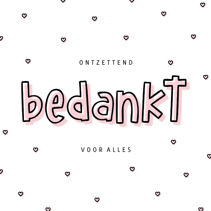 Bedankkaartjes - Bedankkaartje hip met hartjes confetti