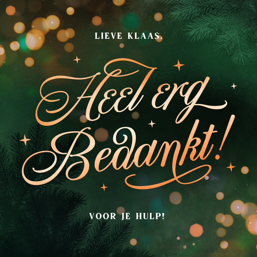 Bedankkaartje in kerst sferen met groene achtergrond - Bedankkaartjes Bedankkaartjes - Bedankkaartje in kerst sferen met groene achtergrond