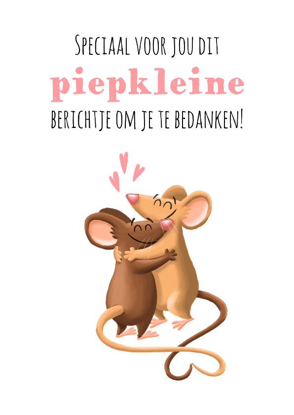 Bedankkaartje met 2 knuffelende muisjes - Bedankkaartjes Bedankkaartjes - Bedankkaartje met 2 knuffelende muisjes