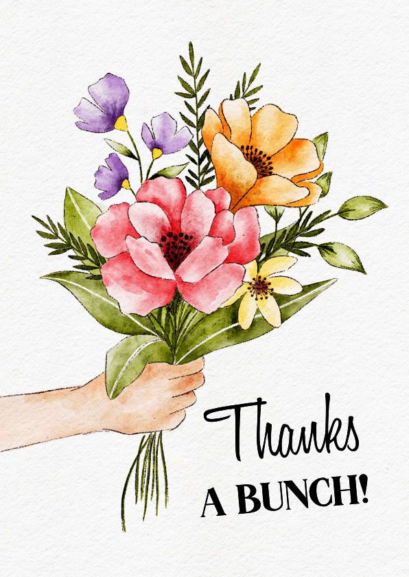 Bedankkaartjes - Bedankkaartje met grote bos bloemen in hand
