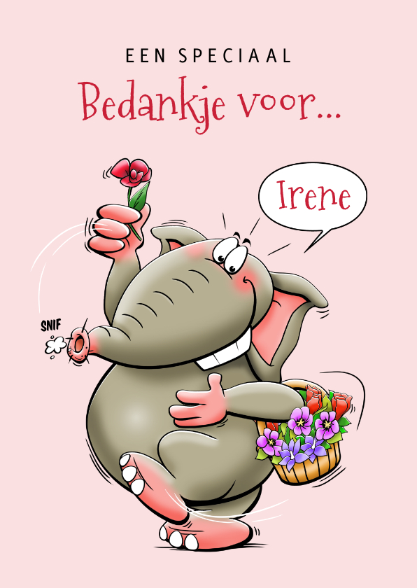 Bedankkaartjes - Bedankkaartje met olifant bloemen of een wijntje