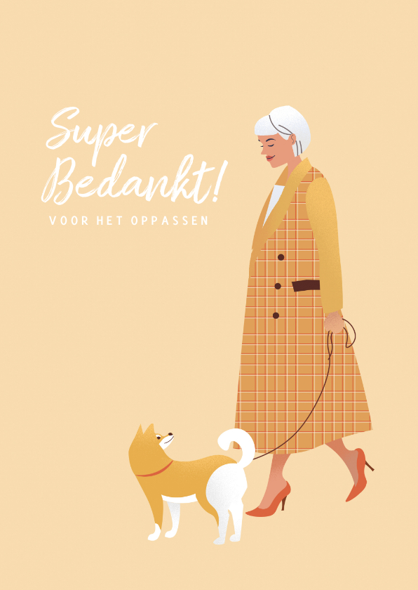 Bedankkaartjes - Bedankkaartje voor het oppassen vrouw met hondje