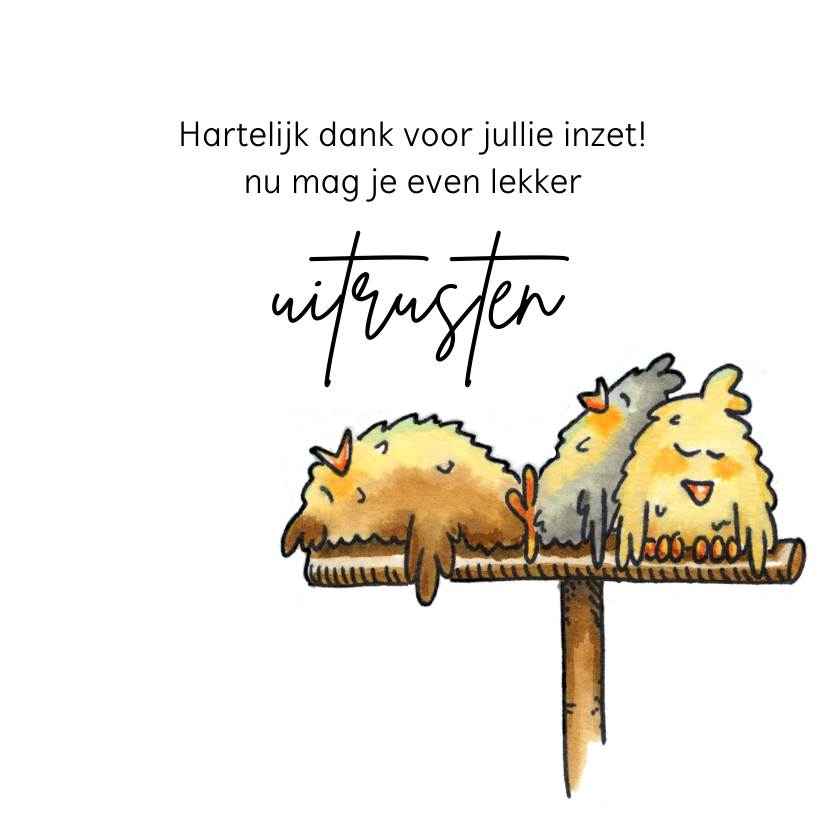 Bedankkaartjes uitgeputte kippen op stok - Bedankkaartjes Bedankkaartjes - Bedankkaartjes uitgeputte kippen op stok