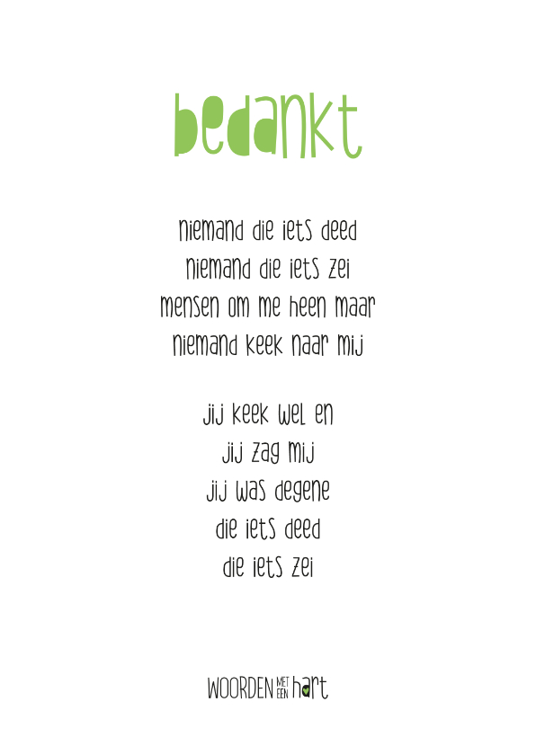 Bedankt gedicht woorden met een hart - Bedankkaartjes Bedankkaartjes - Bedankt gedicht woorden met een hart