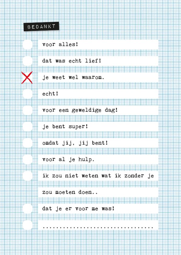 Bedankt Invullen - Bedankkaartjes Bedankkaartjes - Bedankt Invullen