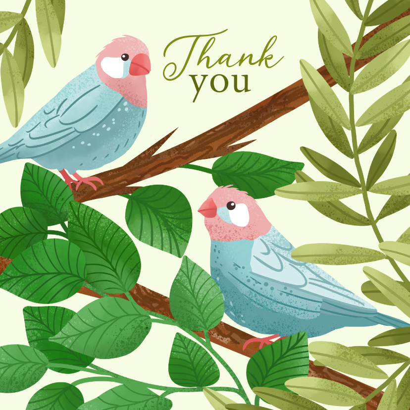 Bedankt kaart met vogels en planten - Bedankkaartjes Bedankkaartjes - Bedankt kaart met vogels en planten