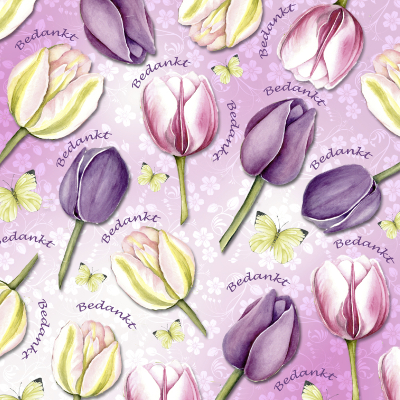 Bedankt met tulpen en vlinders - Bedankkaartjes Bedankkaartjes - Bedankt met tulpen en vlinders
