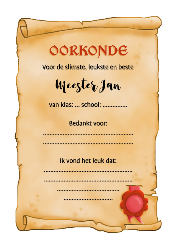 Bedankkaartjes - Bedankt Oorkonde