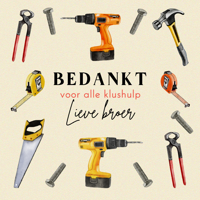 Bedankt voor het klussen met gereedschap illustraties - Bedankkaartjes Bedankkaartjes - Bedankt voor het klussen met gereedschap illustraties